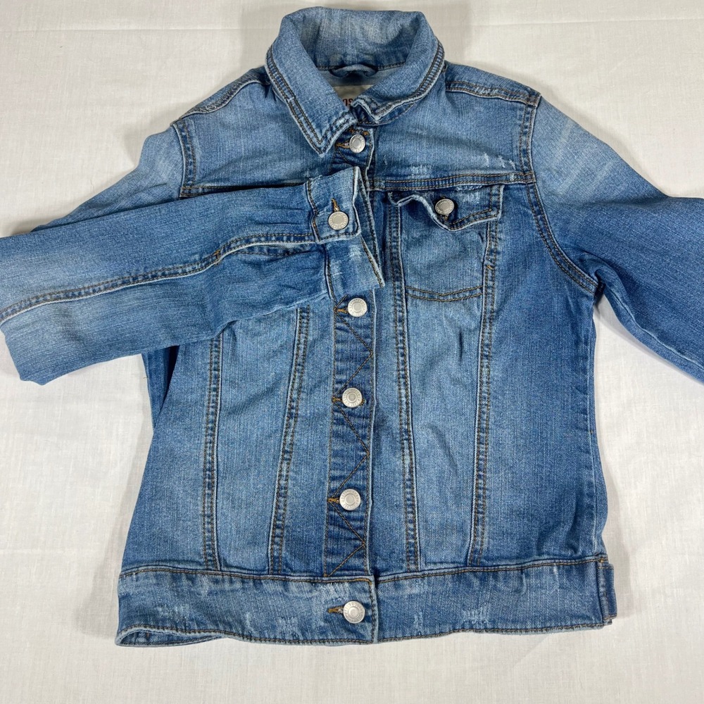 Mossimo Supply Co Womens Medium Wash Denim Jacket Blue Distressed Size Small